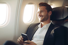 Man smiling on a plane
